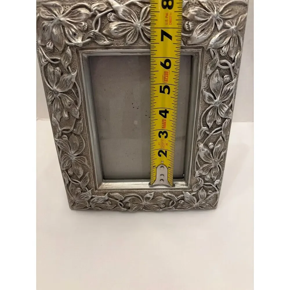 Six Trees Floral Picture Frame 5x7 Silver Tone Resin Cottage Farmhouse Decor